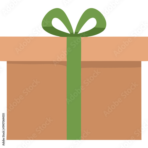 A gift box wrapped with a green ribbon and bow on top