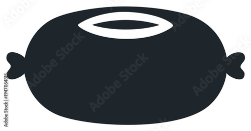 Simple Dark Silhouette of a Sausage with Tie Ends and a Hole