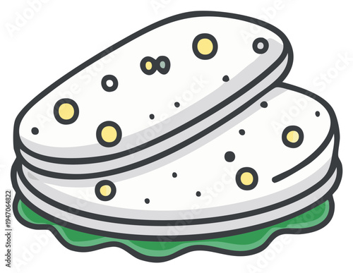 Stack of White Flatbreads with Green Leafy Greens a simple illustration of flatbreads