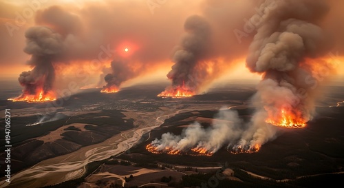 Volcanic Eruption Landscape with Lava and Smoke.