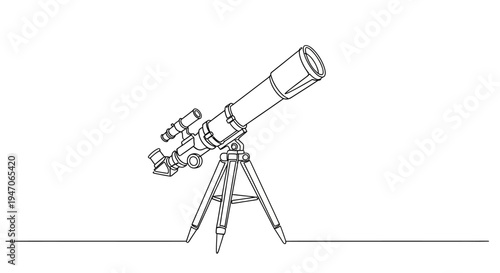 Telescope on tripod, simple line drawing, minimalist, astronomical observation