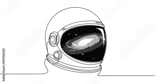 Astronaut Helmet with Galaxy Reflection - Minimalist Line Art