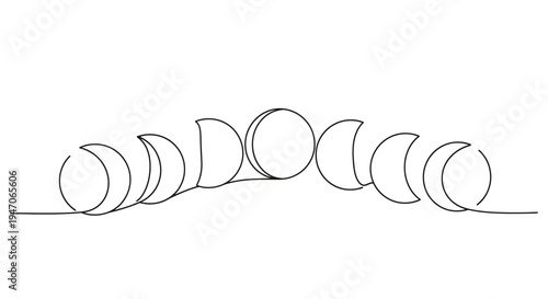 Moon Phases Arc Line Drawing Celestial Cycle Illustration