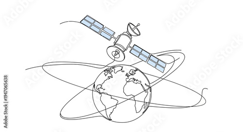 Satellite Orbiting Earth, Space Technology Illustration