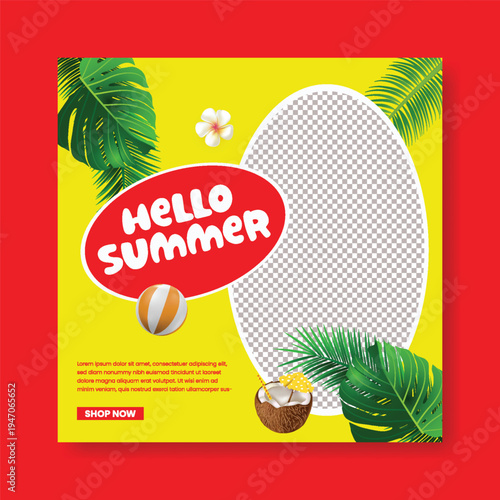 Editable summer sale social media post, banner, ad template. promotional Web banner for summer tropical background, square social media square flyer or poster for summer beach party design