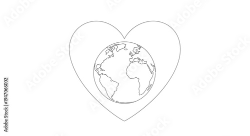 Heart with Earth inside outline illustration