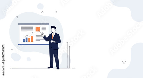 Businessman presenting financial chart on screen, business meeting, strategy, growth concept