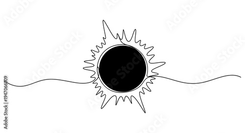 Abstract Solar Eclipse Line Art Continuous Drawing