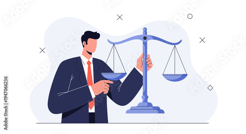 Lawyer holding scales of justice, symbolizing law and order, legal balance, and fairness.