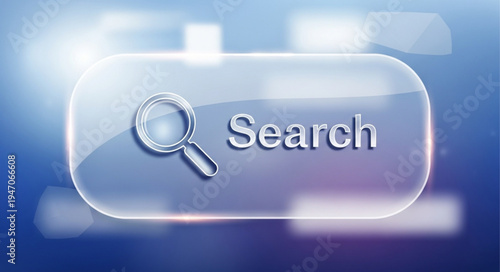 Digital Search Button with Magnifying Glass Icon.