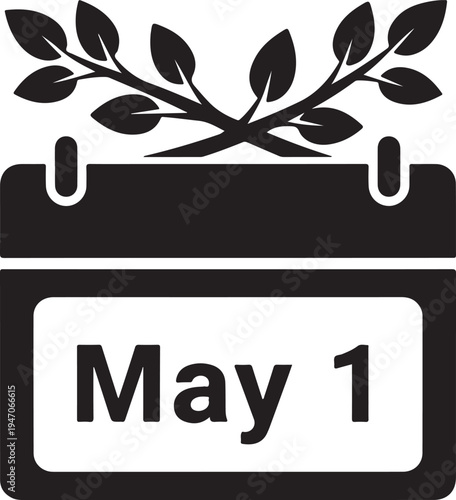 May 1st Calendar with Leaves Icon for Labor Day Celebration.