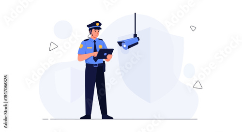 Security Guard Monitoring Surveillance Camera with Tablet