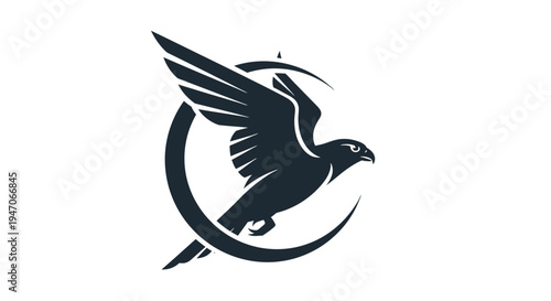 Stylized Flying Falcon Hawk Bird Logo in Circular Design, isolated white background