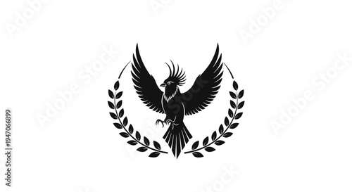 Majestic Eagle Hawk Bird Logo with Laurel Wreath, isolated white background