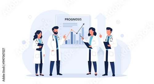 Medical Team Discussing Prognosis Graph with Upward Trend