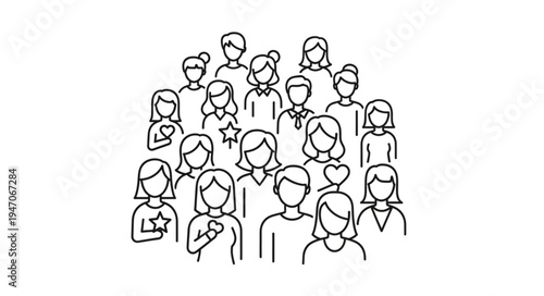 Diverse group of people illustrated in a simple line art style.