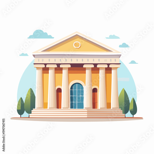 Classic Greek Temple Architecture with Columns and Pediment under a Blue Sky