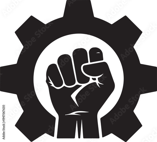 Fist and Gear Symbol of Industrial Power and Labor Unity.