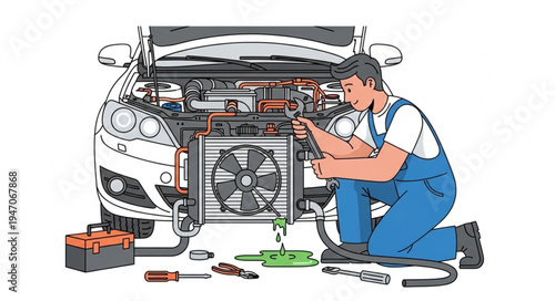 Mechanic repairing car engine.