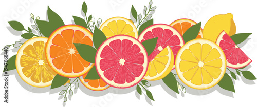 Fresh Citrus Fruit Slices Pattern Orange Lemon and Grapefruit Background