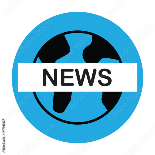 Global news icon with long shadow. International media symbol. World broadcast sign. Vector illustration