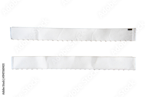 Two Pieces of Long Rectangular White Paper Torn from Tear-Off Mailer