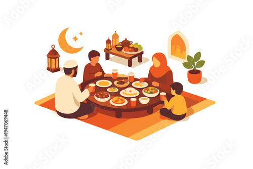 Family gathering for iftar meal.