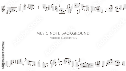 Music notes frame background with copy space, musical staff melody banner illustration