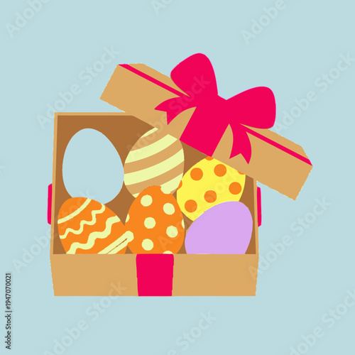 Colorful Easter eggs in a gift box.