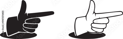 Set of 2 pointing hand gesture vector illustrations in black and white, ideal for UI/UX design, web elements, and directional indicators.