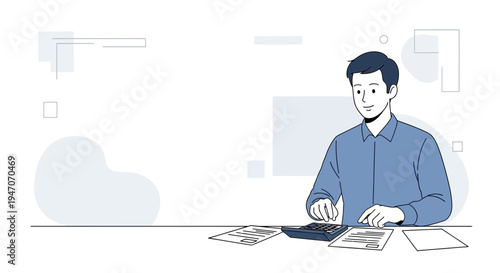 Man Calculating Finances with Calculator and Documents, Business Concept