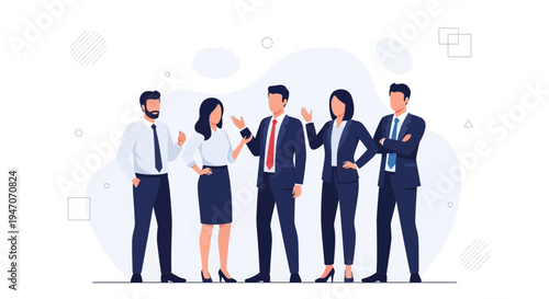 Diverse Business Team Standing Together, Professional Collaboration, Modern Office Environment