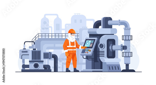 Industrial Worker Operating Control Panel in Modern Factory - Automation, Production & Safety
