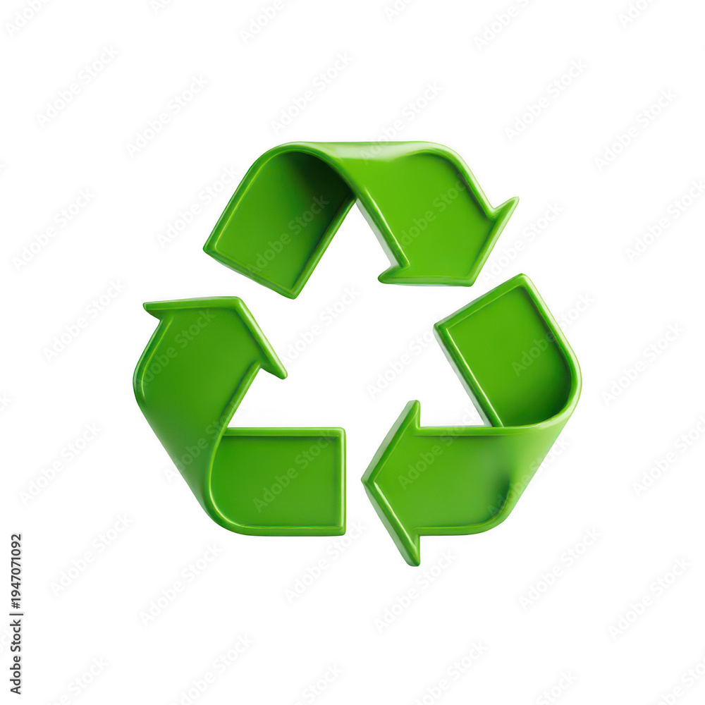 Fototapeta premium Bright green 3 d recycling symbol isolated on a transparent background
