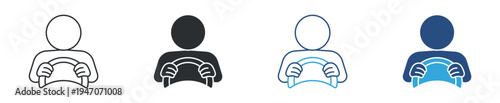Person driving car icon set. Driver holding steering wheel concept. Vector illustration.