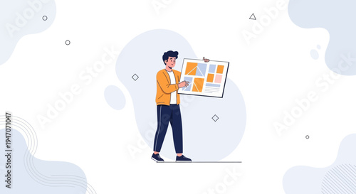 Designer Presenting UI UX Design Mockup Board