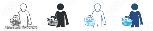 Person shopping icon set. Grocery shopping concept. Vector illustration.