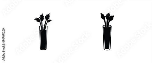 Fresh juice and healthy drink silhouette icon set featuring celery and vegetable garnish for cafe menu and more vector illustration or editable stroke