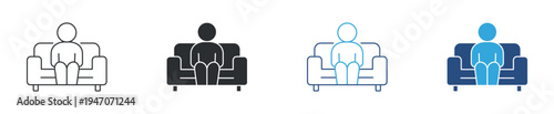 Person sitting on sofa icon set. Relaxing at home concept. Vector illustration.