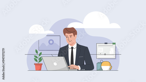 businessman in front of a house