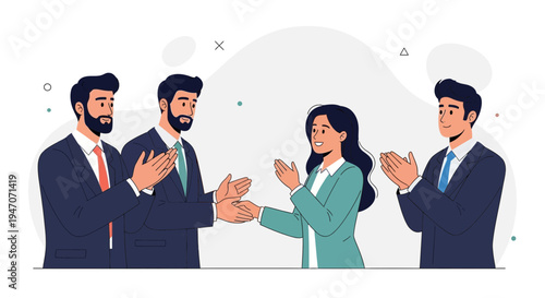 Business team applauding a woman, celebrating success, teamwork, and achievement