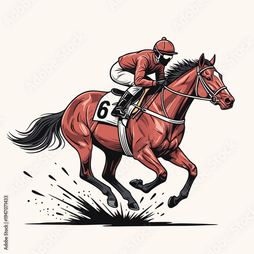 Vector illustration of a jockey on a racehorse galloping, dynamic motion, sport concept
