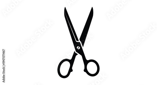 A stark black image presents a pair of open scissors showcasing their design as a distinct silhouette