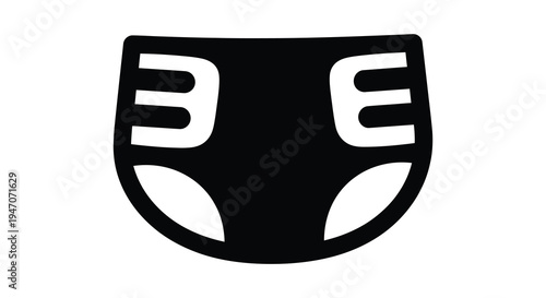 A flat black icon depicts a baby s diaper with cutouts a simple graphic representation silhouette high quality