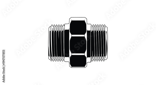 A detailed black and white illustration of a threaded pipe fitting showcasing its mechanical design silhouette high quality