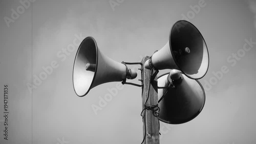 Megaphone tower time lapse. Black and white. Damaged film look. HDV footage. HD.