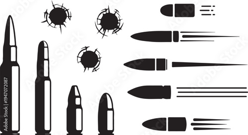 A professional collection of vector knives and sharp bullets isolated with steel tools, pens, and metal construction instruments for a versatile equipment set