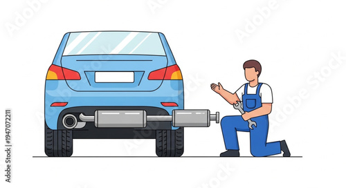 Mechanic Repairing Car Muffler System.