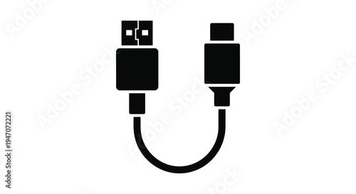 A black and white illustration depicts a usb c to usb a cable showcasing modern connectivity as a silhouette