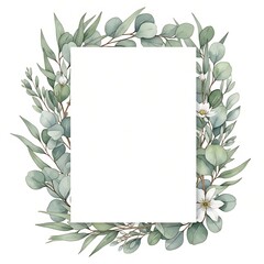 Watercolor Floral Frame with Eucalyptus Leaves.